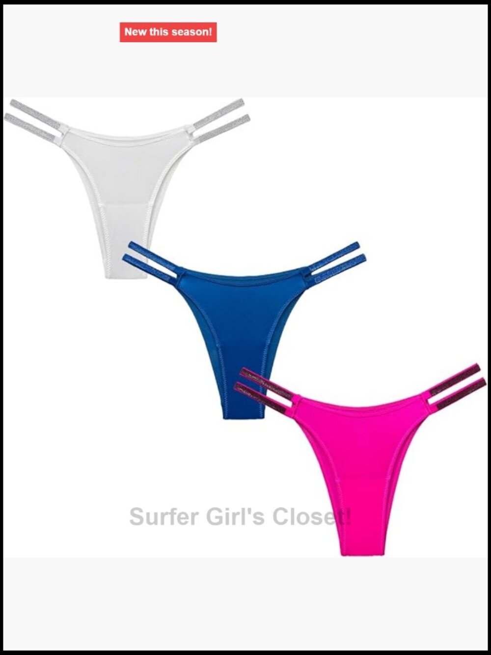 Women's Strappy Rhinestone Thong Panties Low Rise G-String 3 Pack